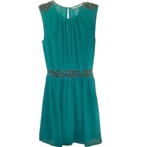 Zara Trafaluc Above the Knee Chiffon  Dress with Bead Detail in Green Women’s XS